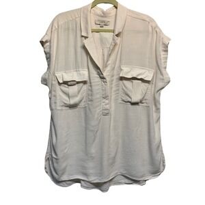 LOFT XL Textured Viscose Short Sleeve Utility Henley Blouse lightweight